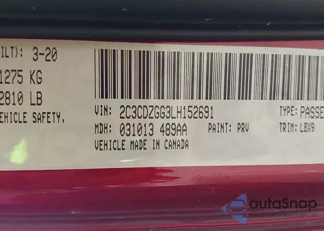 2020 Dodge Challenger Sxt Awd z USA, uszkodzony, nr VIN 2C3CDZGG3LH152691